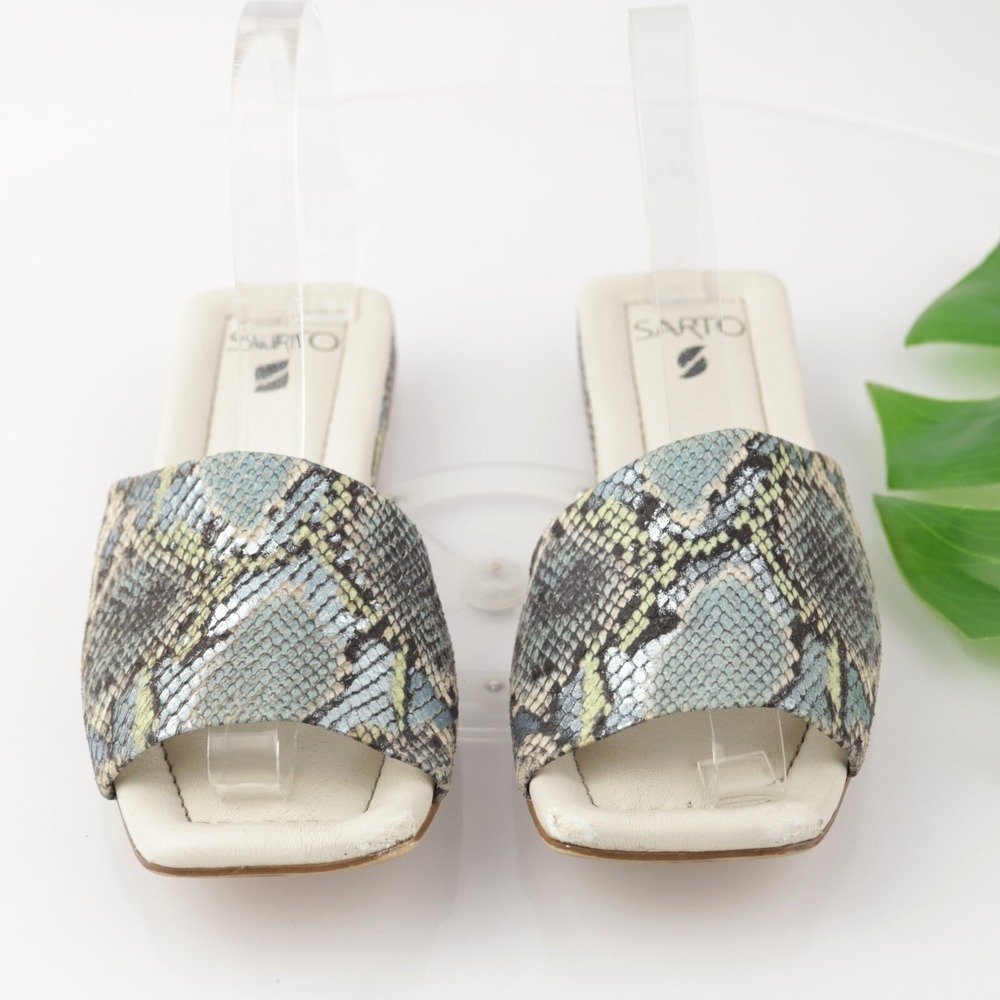 Franco Sarto Womens Bordo Sandals Size 7 Blue Green Leather Python Slide Shoes